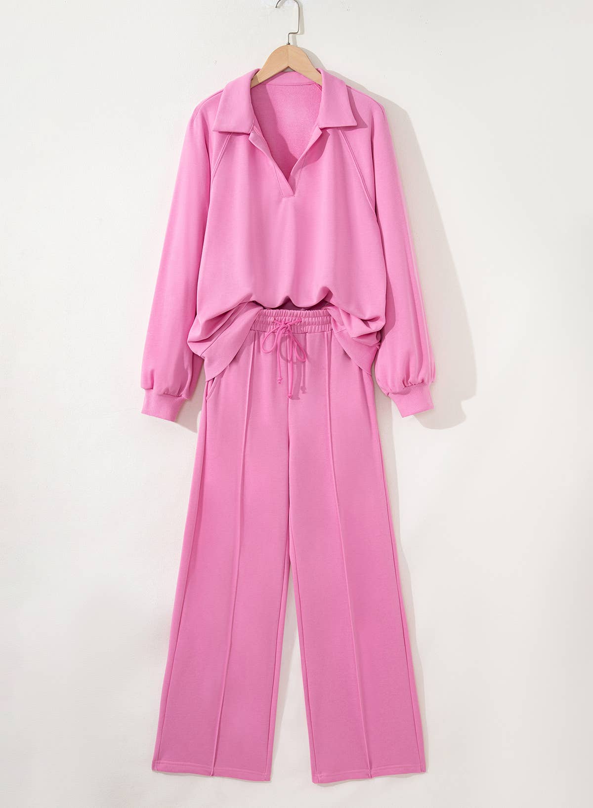 Collared Pullover and Drawstring Sweatpants 2Pcs Set | S-XL