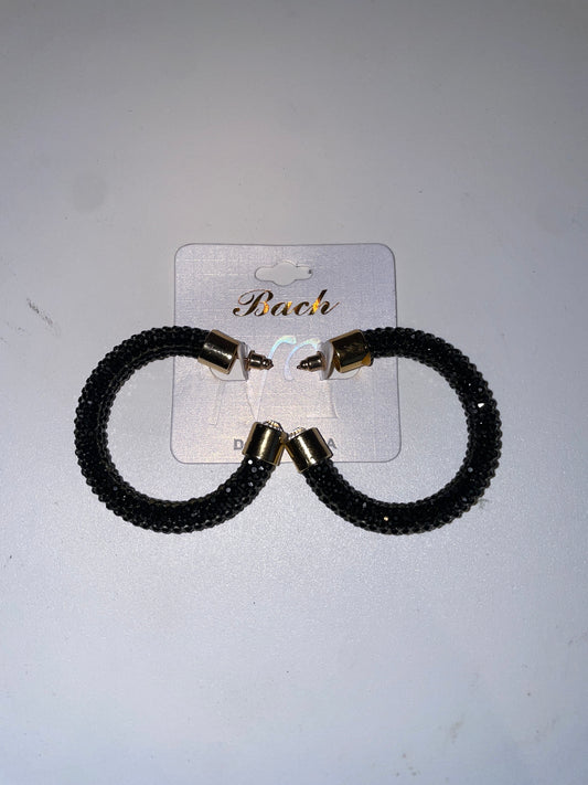 Black Bedazzled Hoop Earrings