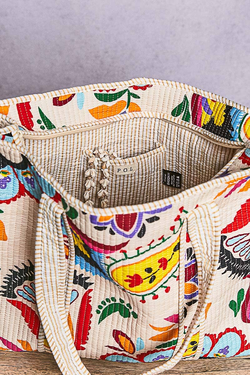 POL Printed Cream Tote Bag