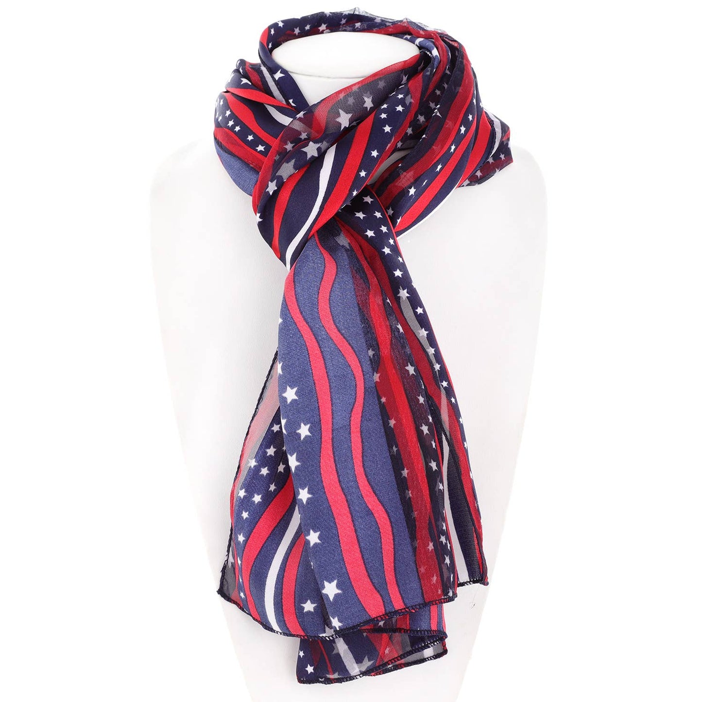 Stripes and Stars Sheer Satin Patriotic Scarf