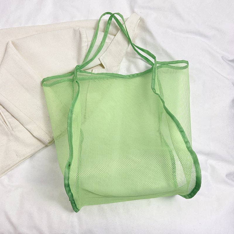 Trendy Transparent Mesh Tote Bag - Fashionable Lightweight Shoulder Bag