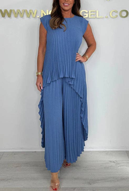 Casual Solid Color Top And Straight Pants Set