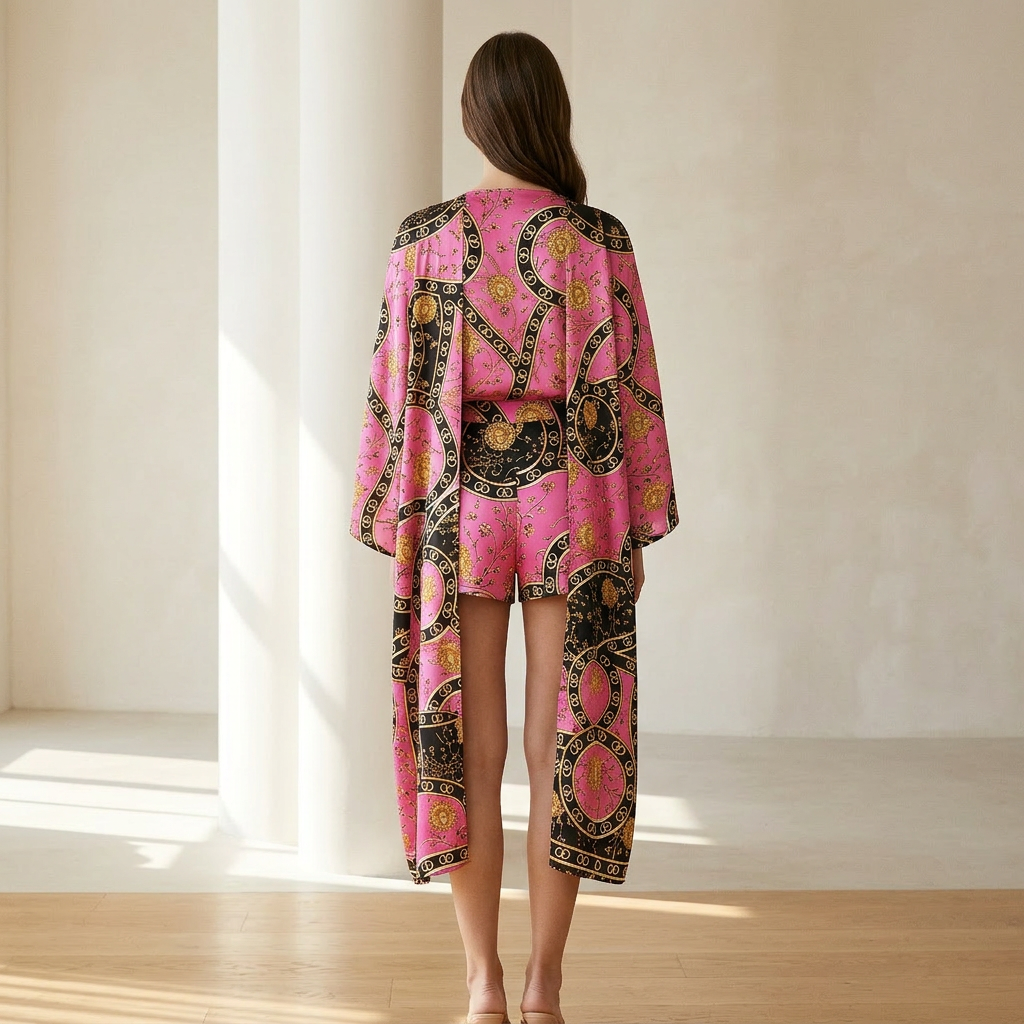 European-Inspired Cardigan Print Two-Piece Set