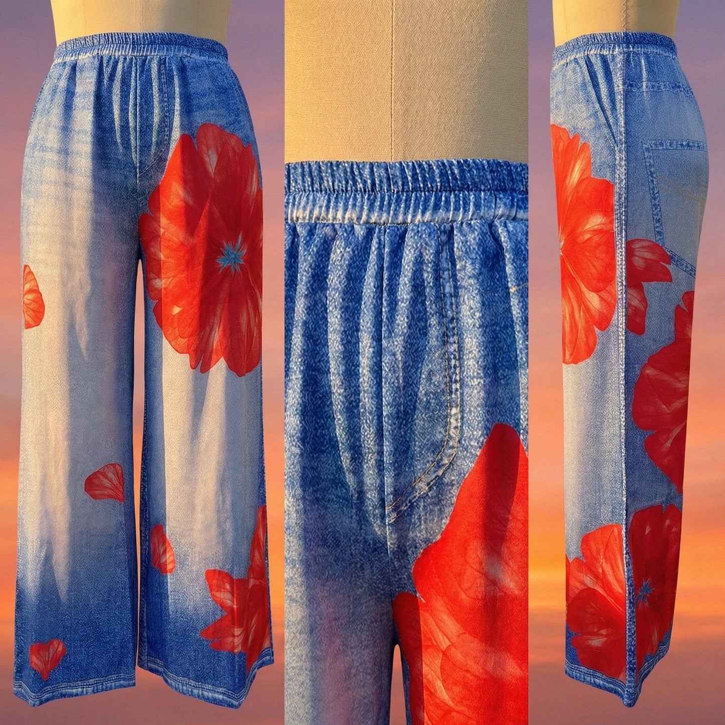 Printed Wide Leg Casual Pants