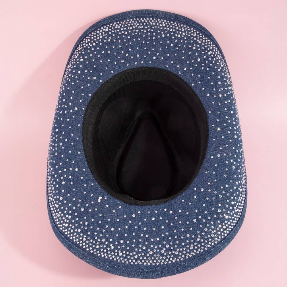 Rhinestone Studded Denim Cowboy Hat