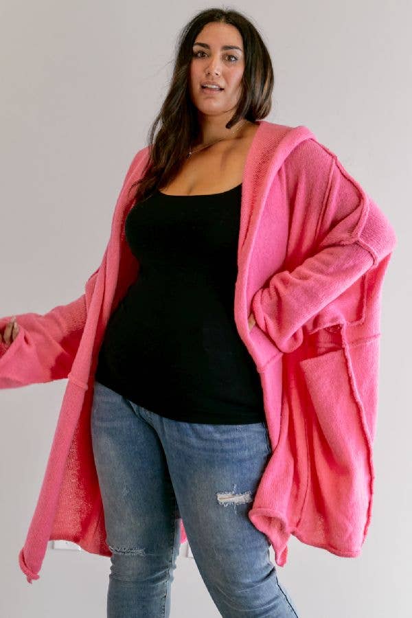 SALE PLUS POCKET DETAILED LONGLINE  OVERSIZED CARDIGAN
