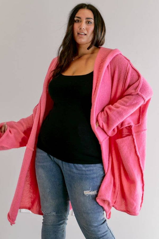 SALE PLUS POCKET DETAILED LONGLINE  OVERSIZED CARDIGAN