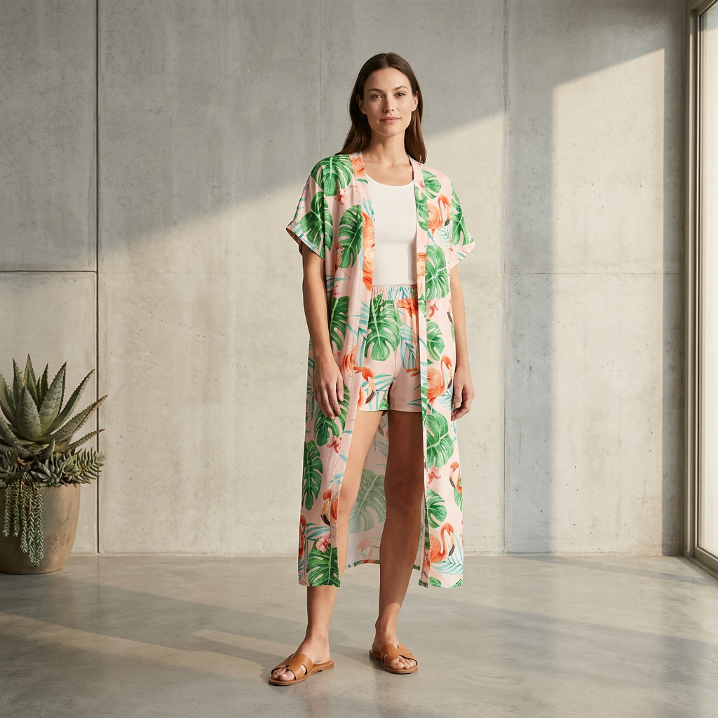 European-Inspired Cardigan Print Two-Piece Set