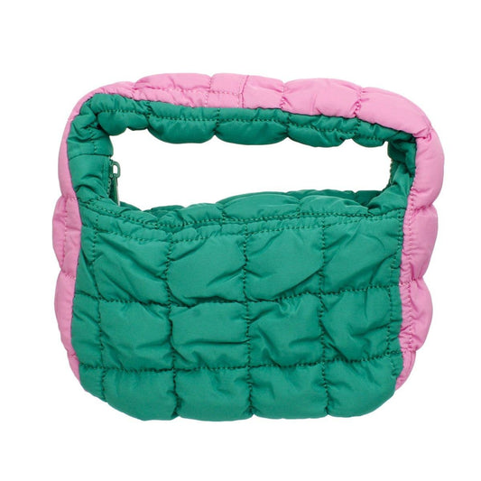 Mini Quilted Puffer Pink Green Bag