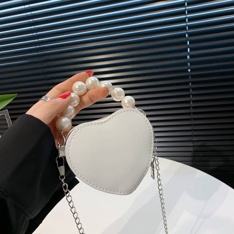 Heart-Shaped Crossbody Bag With Pearl Chain Strap