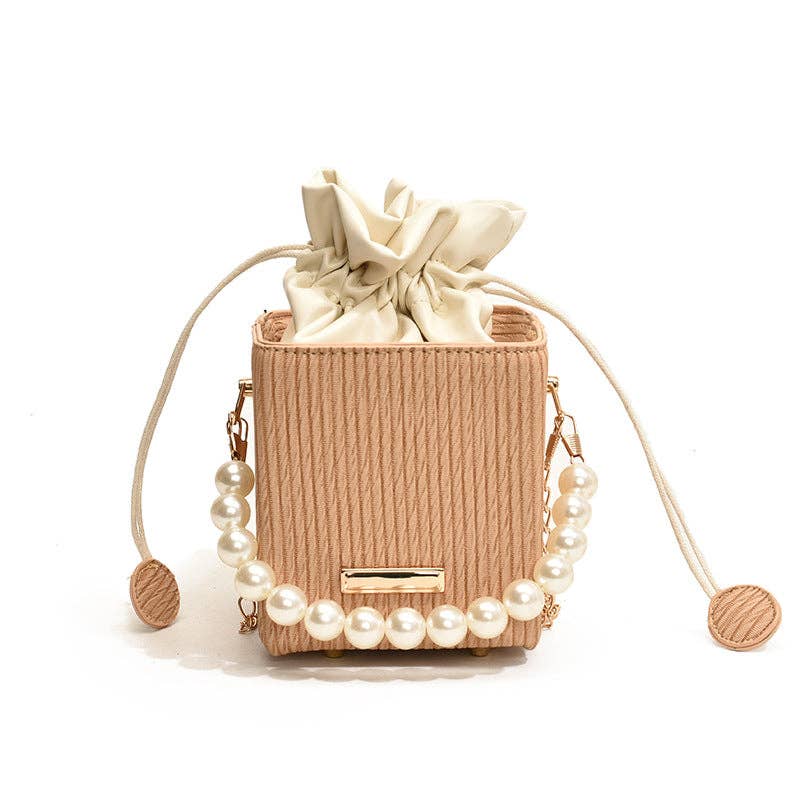Trendy Mini Square Bag with Pearl Chain - Stylish Handheld Crossbody Bag