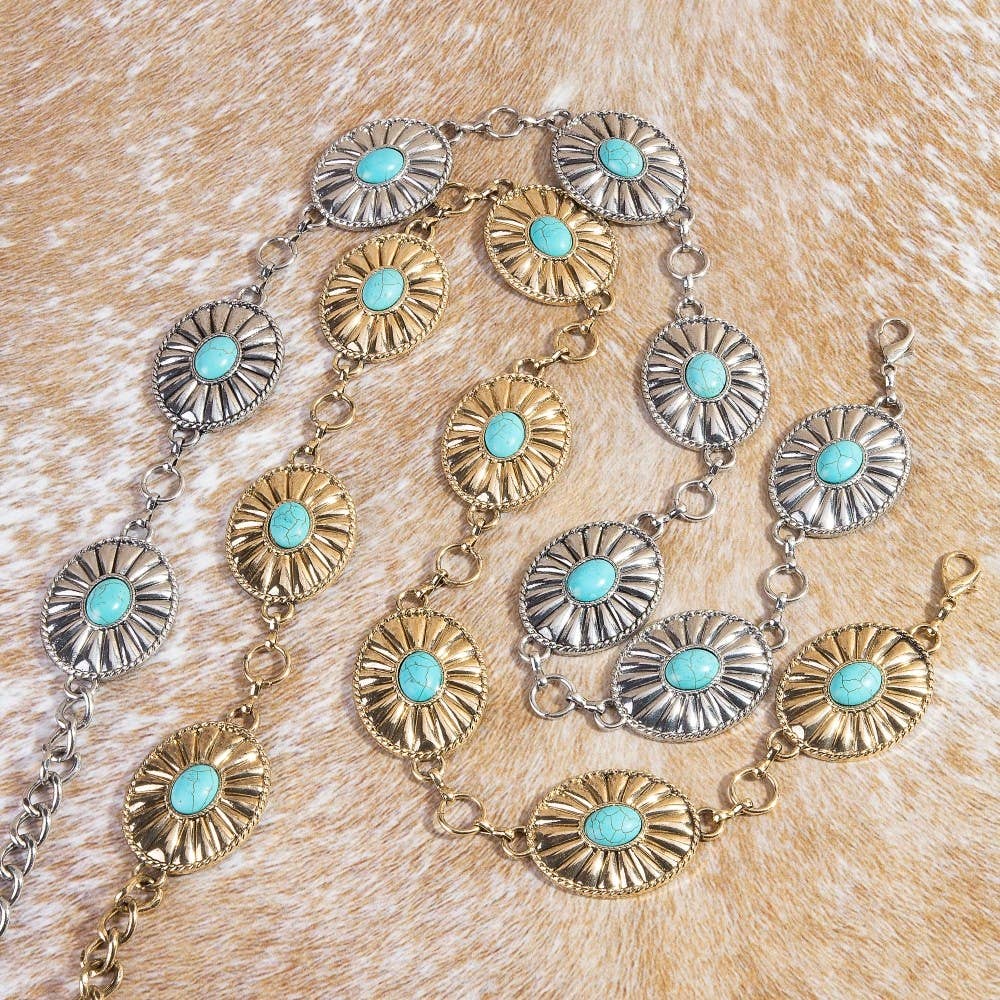 Metallic Western Concho Disc Hoop Chain Belt