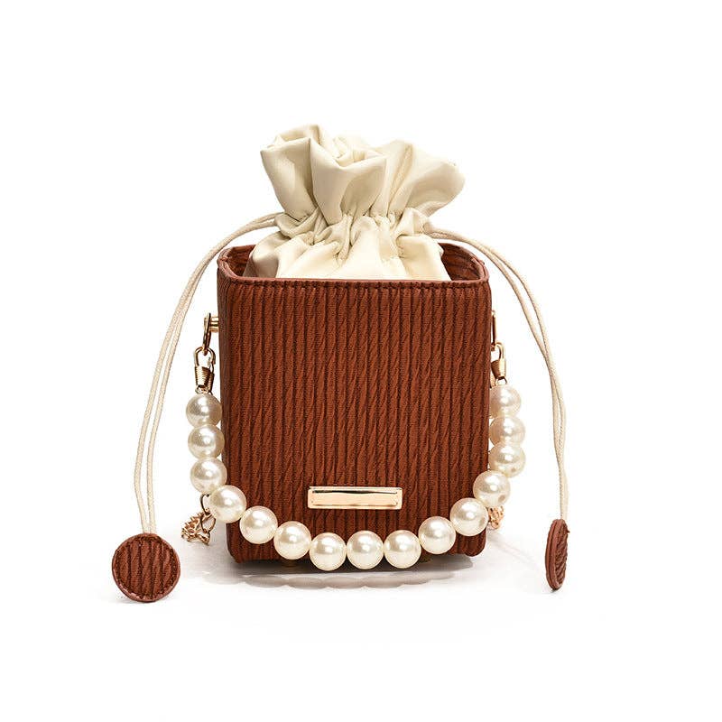 Trendy Mini Square Bag with Pearl Chain - Stylish Handheld Crossbody Bag