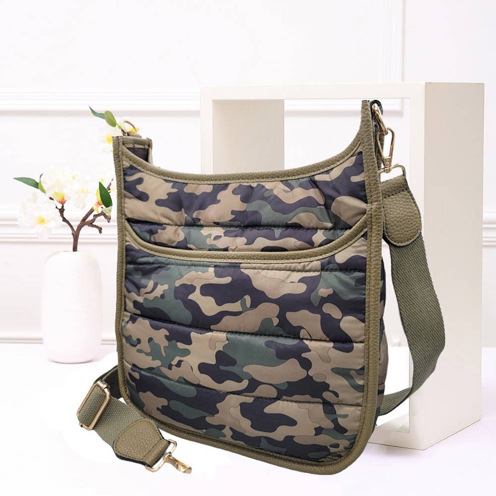 Solid Quilted Shiny Puffer Crossbody Bag