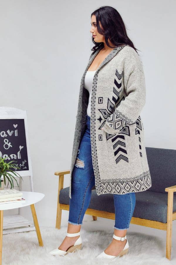 - PLUS SNOW PRINTED LONG SLEEVE POCKETS CARDIGAN PWJ14067