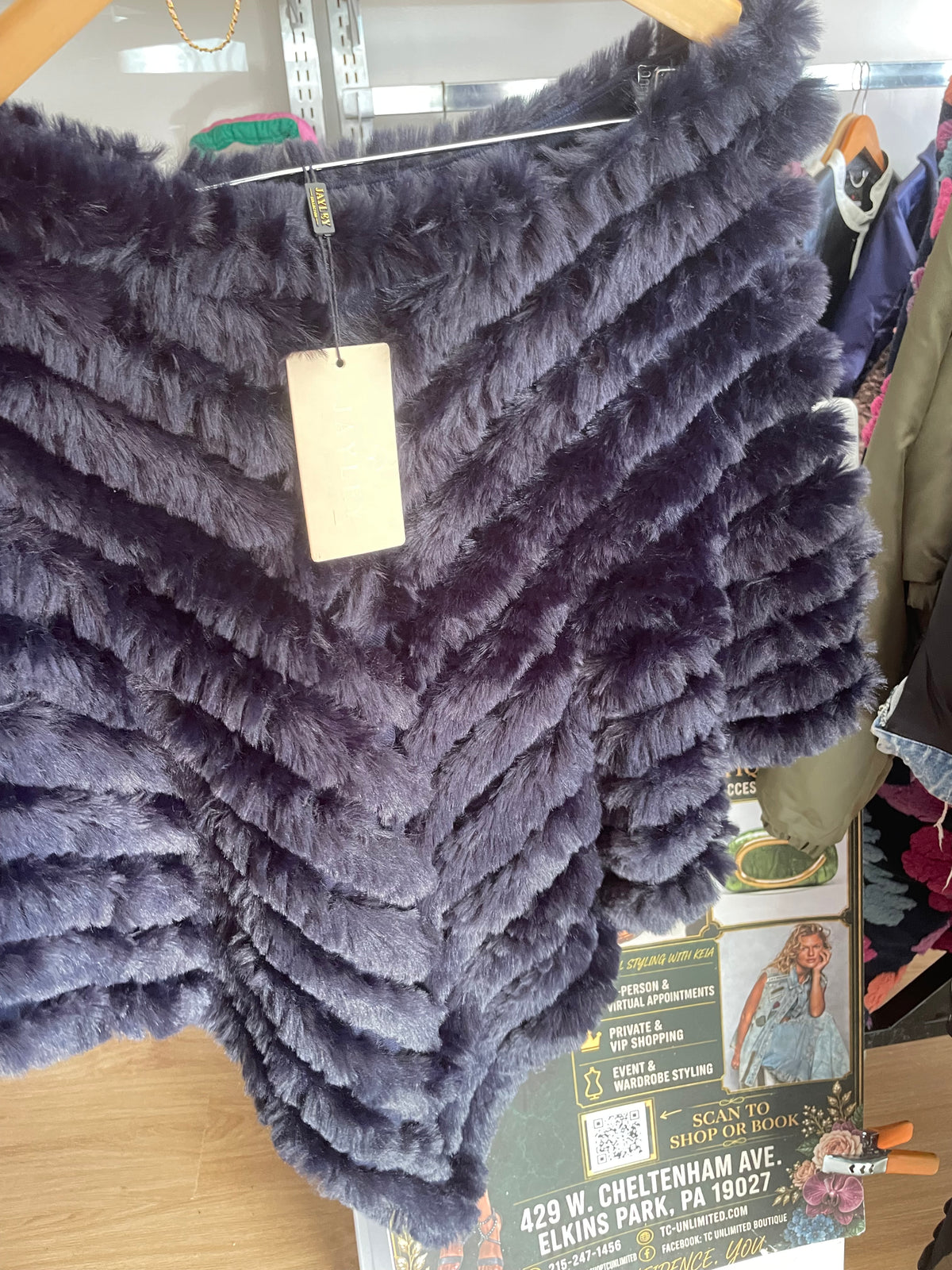 Blue Faux fur poncho one size fit most