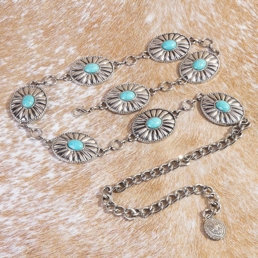 Metallic Western Concho Disc Hoop Chain Belt