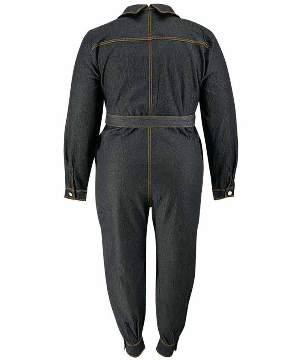 V-Neck Relaxed Denim Jumpsuit