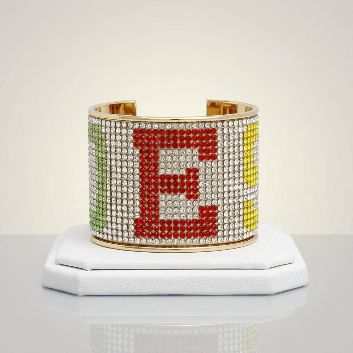 OES Greek Rhinestone 2 inch Gold Cuff Bracelet
