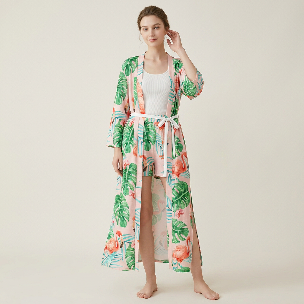 European-Inspired Cardigan Print Two-Piece Set