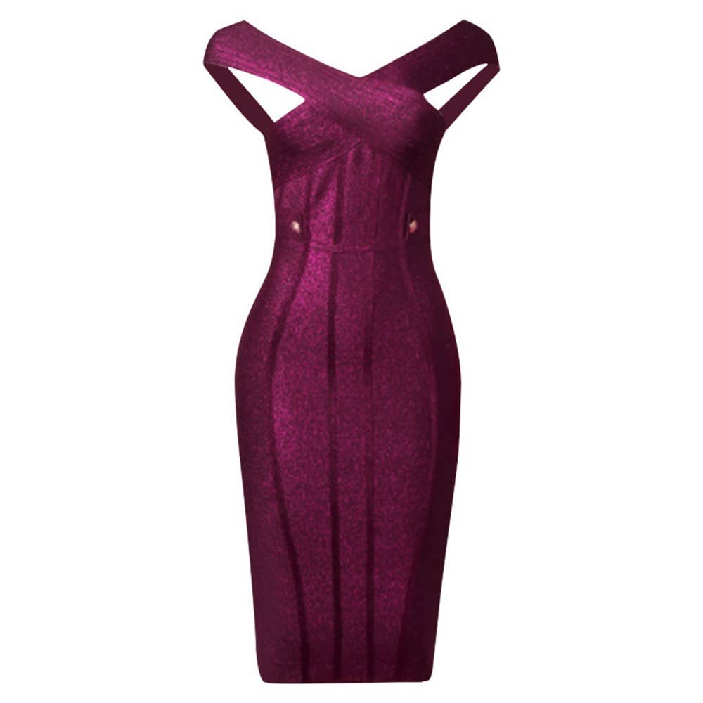 DR0276 Elegant One-Shoulder Gold Silk Midi Dress with Silver