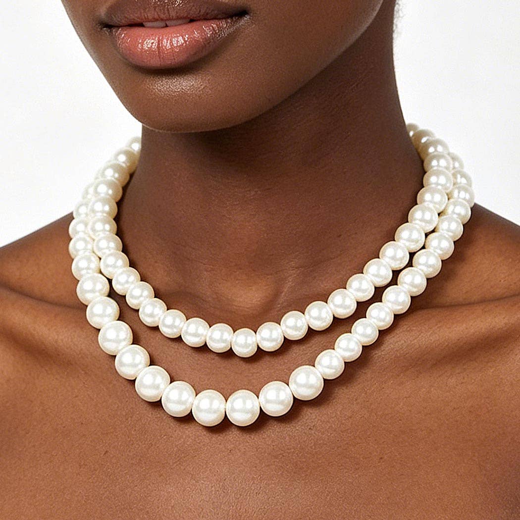 Faux Pearl Double Layer Pendant Charm Necklace