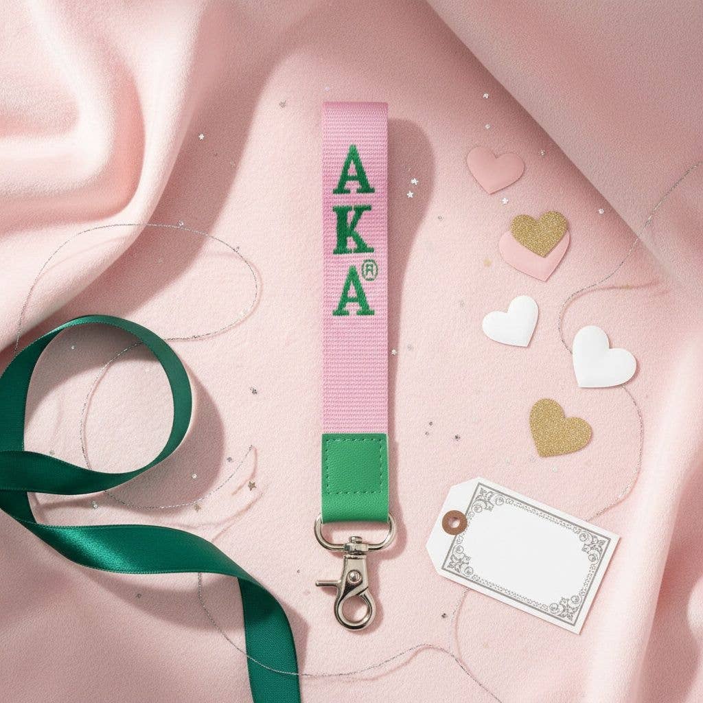 AKA Pink Canvas Embroidered Wristlet Strap Clip