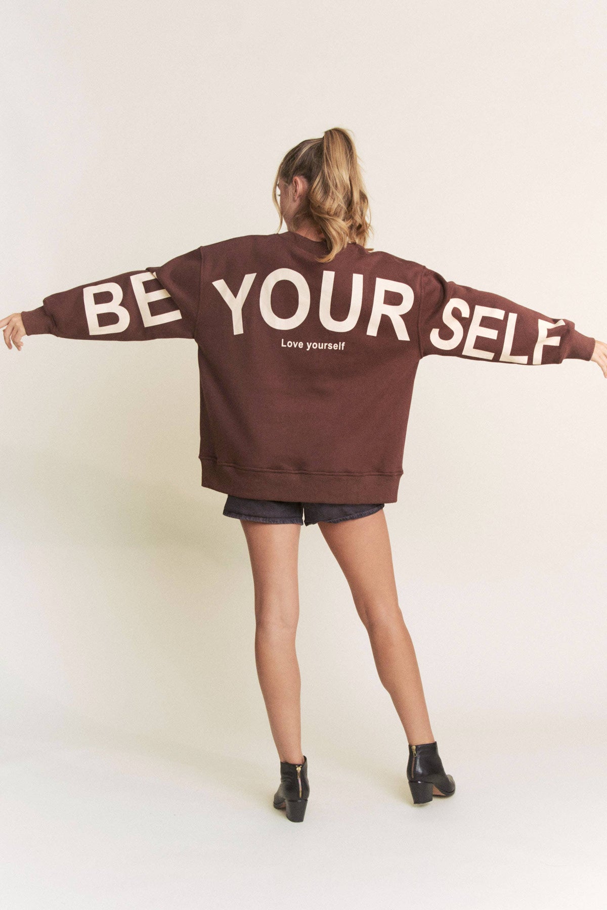 Be Yourself Love Yourself Printed Oversized Sweatshirt