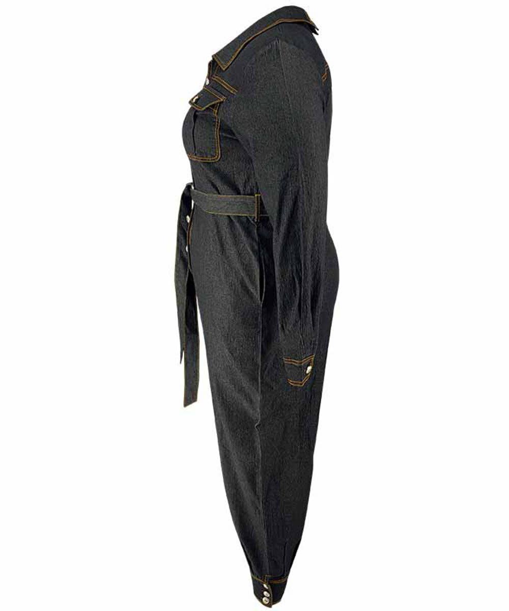 V-Neck Relaxed Denim Jumpsuit