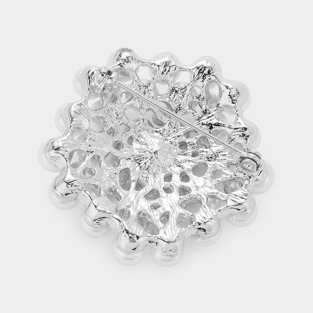 Floral Crystal Pearl Cluster Pin Brooch