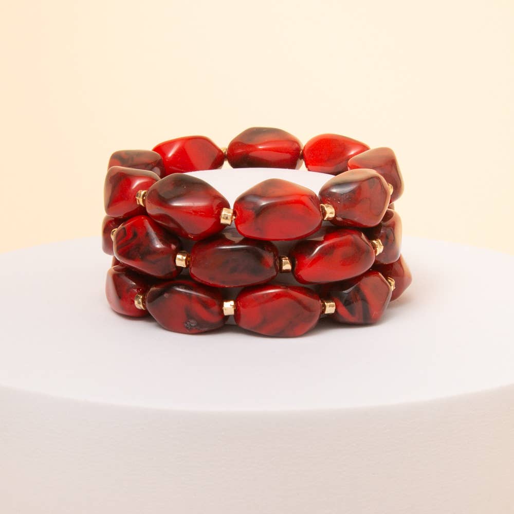 Marble Stone Beaded Stretch Bracelet Set