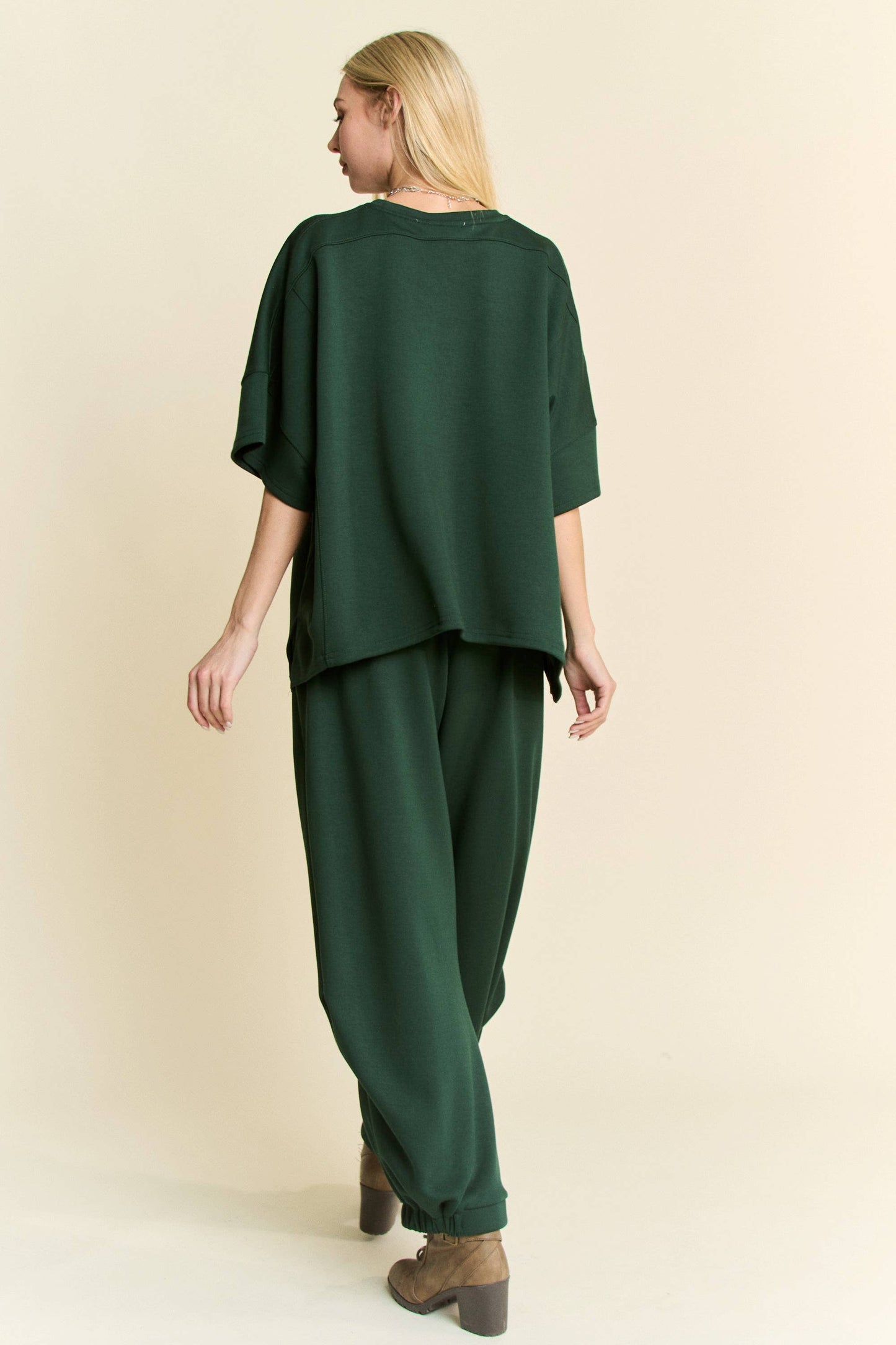 Black SOLID FLOWY TOP WITH ELASTIC WAIST BAND PANTS SET