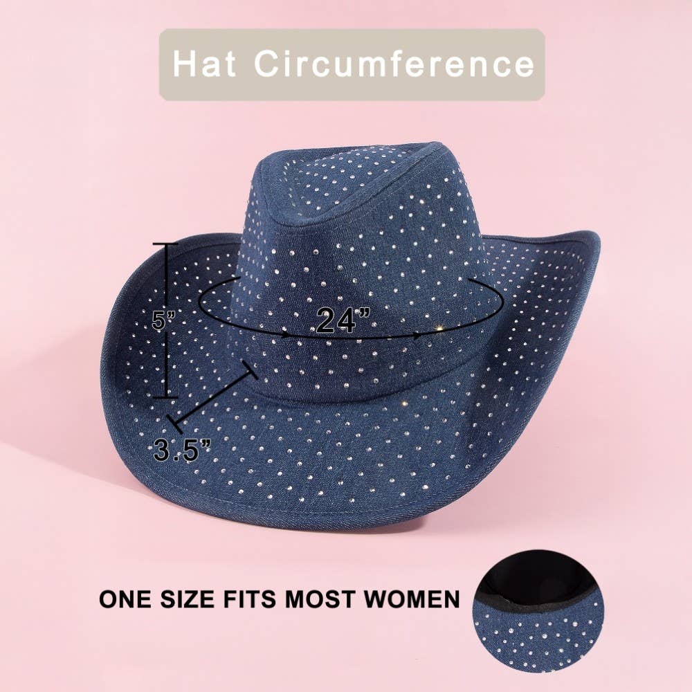 Rhinestone Studded Denim Cowboy Hat