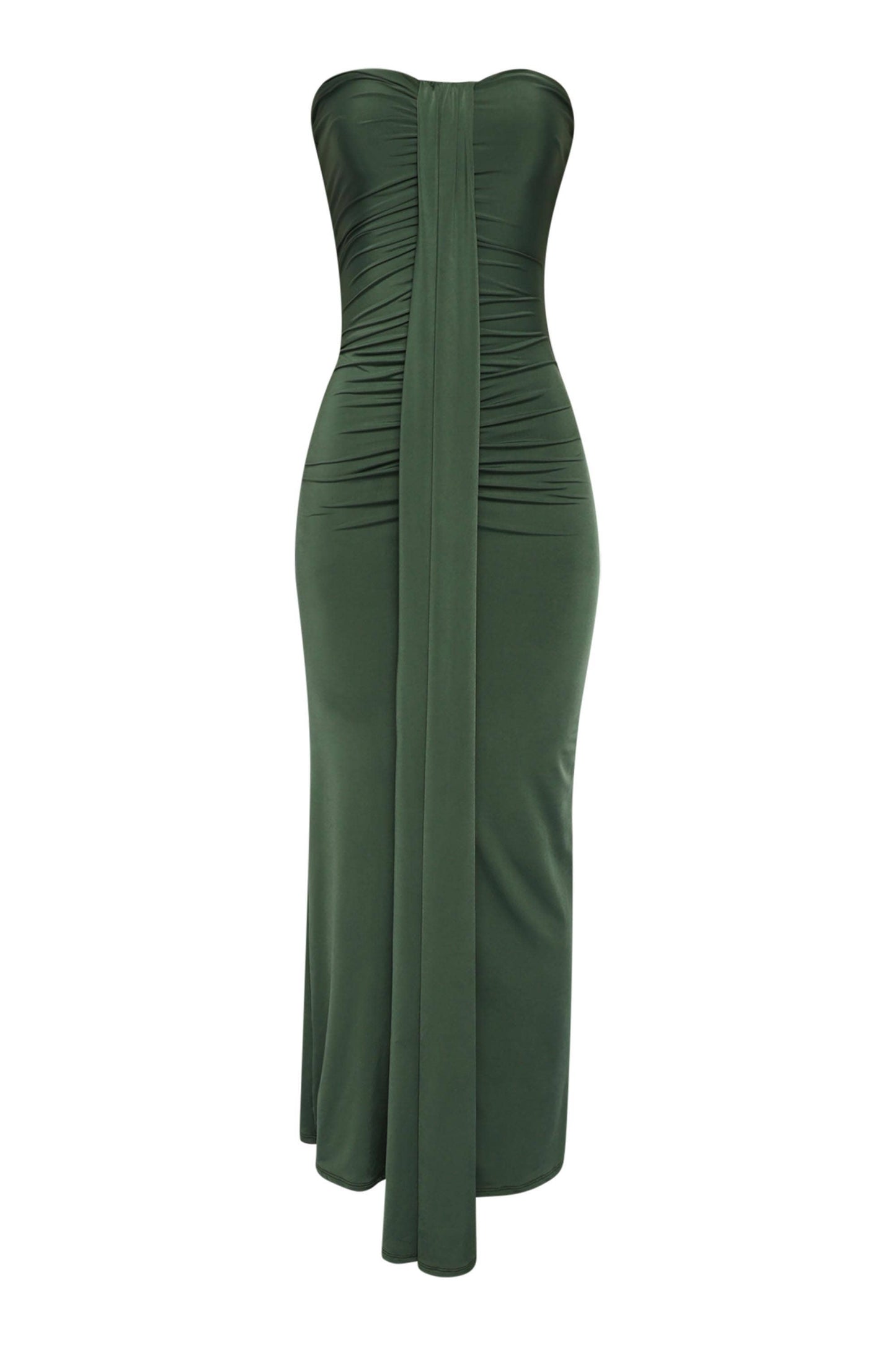 Olive Drape down detailed tube maxi dress