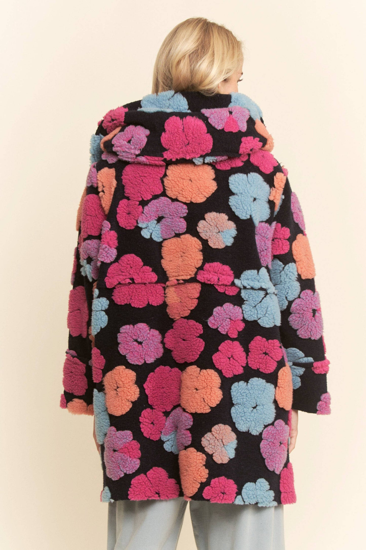 CHUNKY FLOWER EMBROIDERED HOODIE COAT JACKET