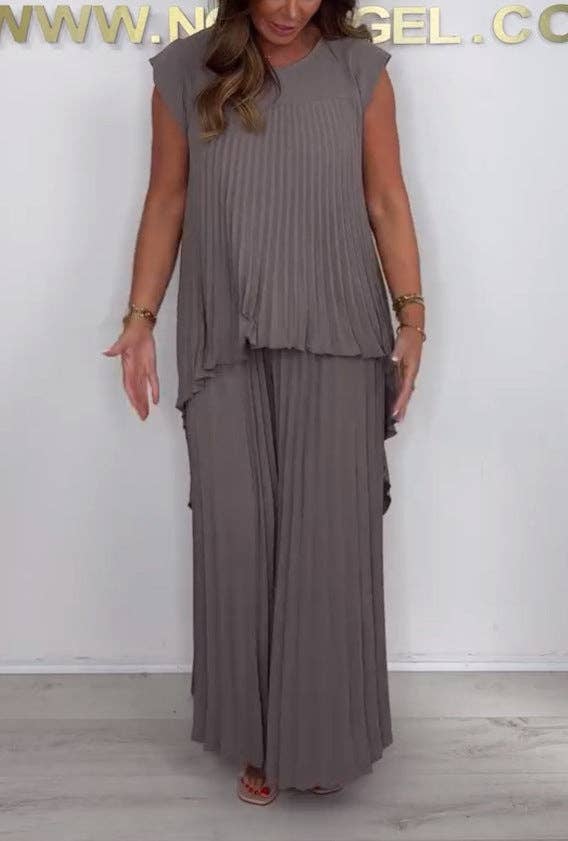 Casual Solid Color Top And Straight Pants Set