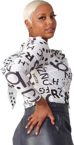 8687P black print scuba woven top