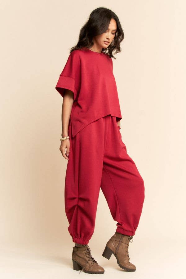 Black SOLID FLOWY TOP WITH ELASTIC WAIST BAND PANTS SET
