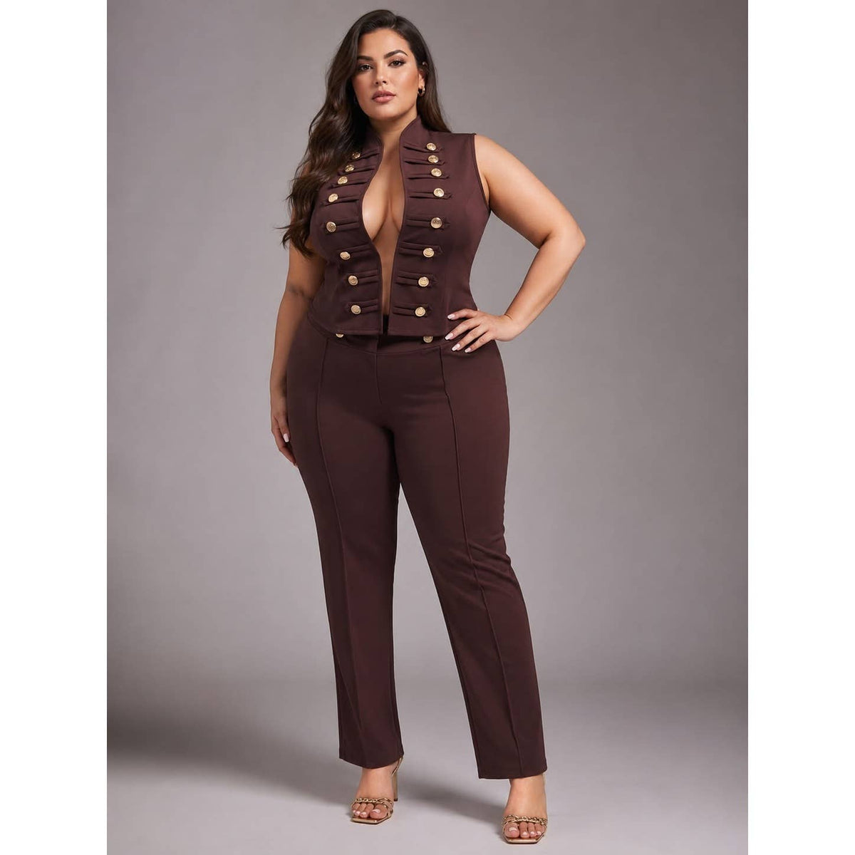 "Mikki "PLUS SIZE BUTTTON DETAIL VEST