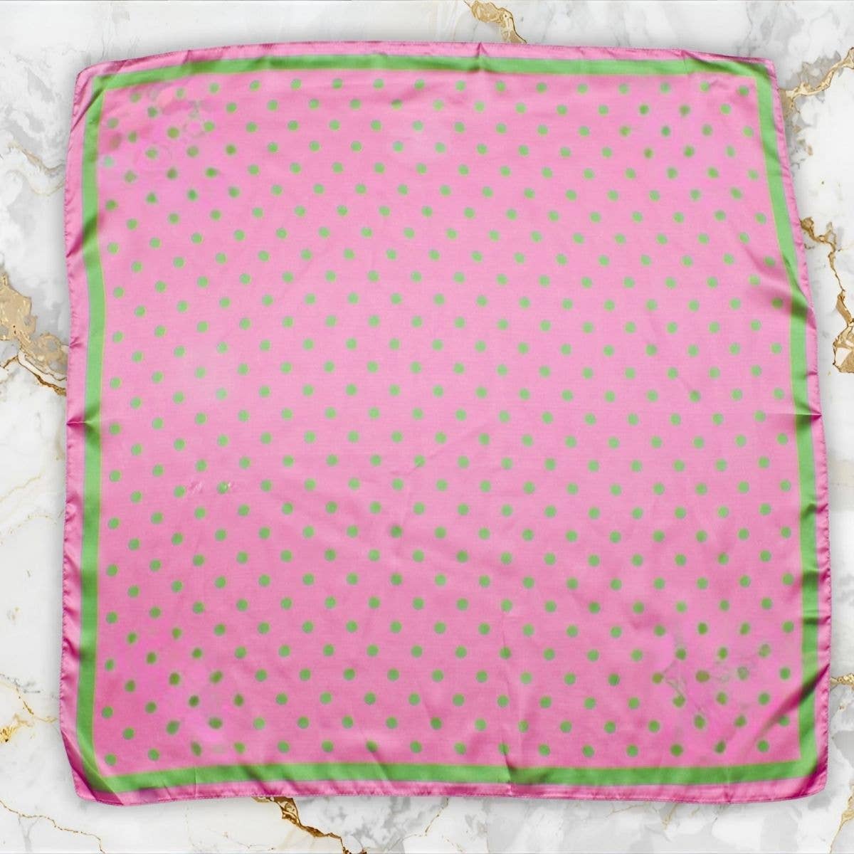 large Pink and Green Polka Dot Silky Square Scarf