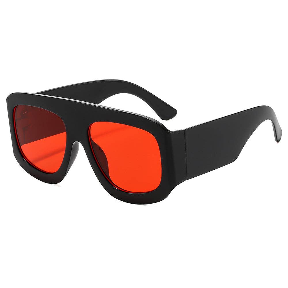 Trendy Oversized Pilot Sunglasses with Red Lenses