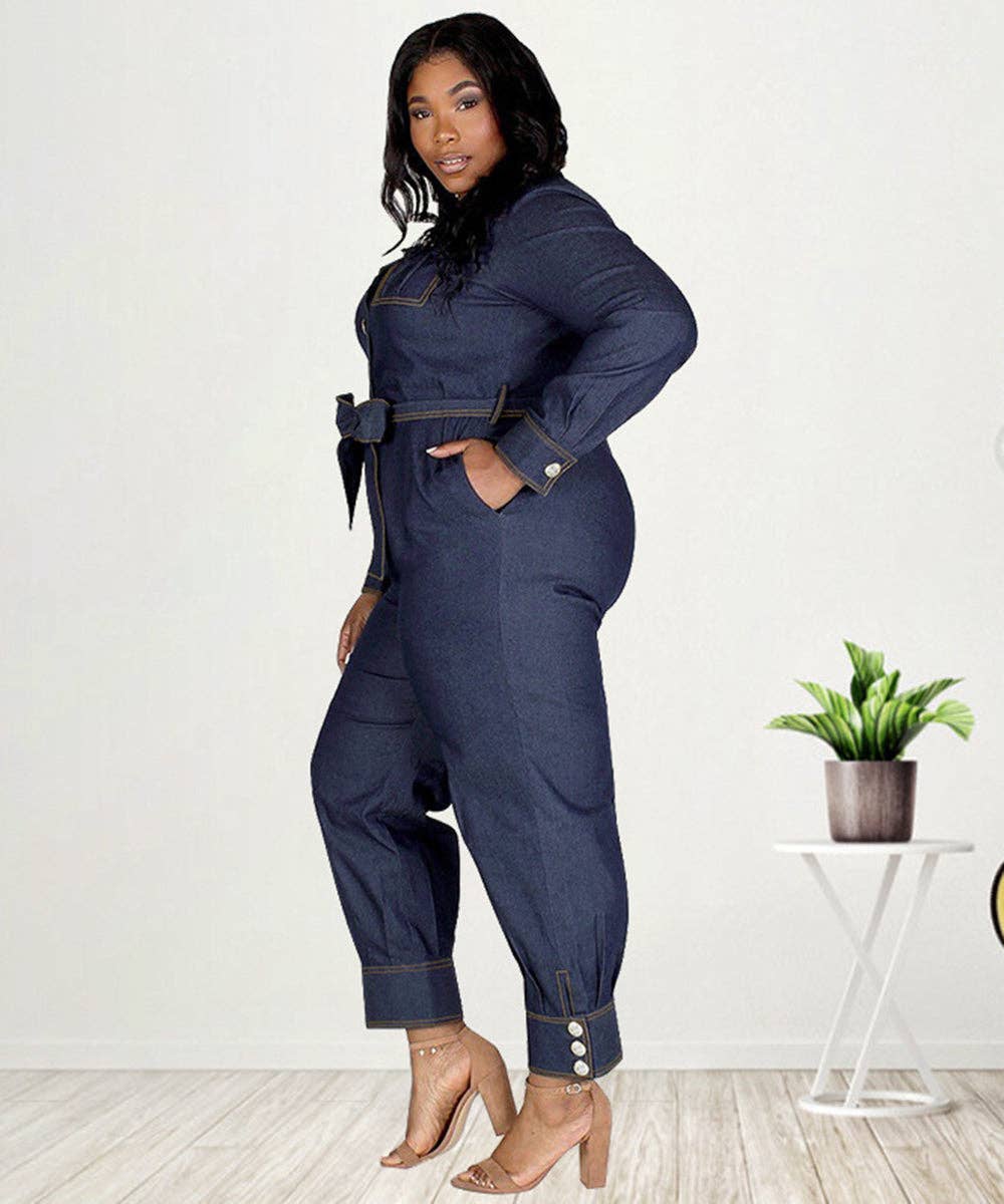 V-Neck Relaxed Denim Jumpsuit