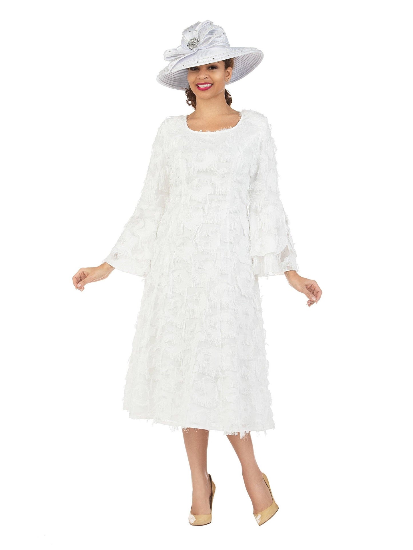 White Bell LS Fit & Flare Tassel Decor Drs-Plus