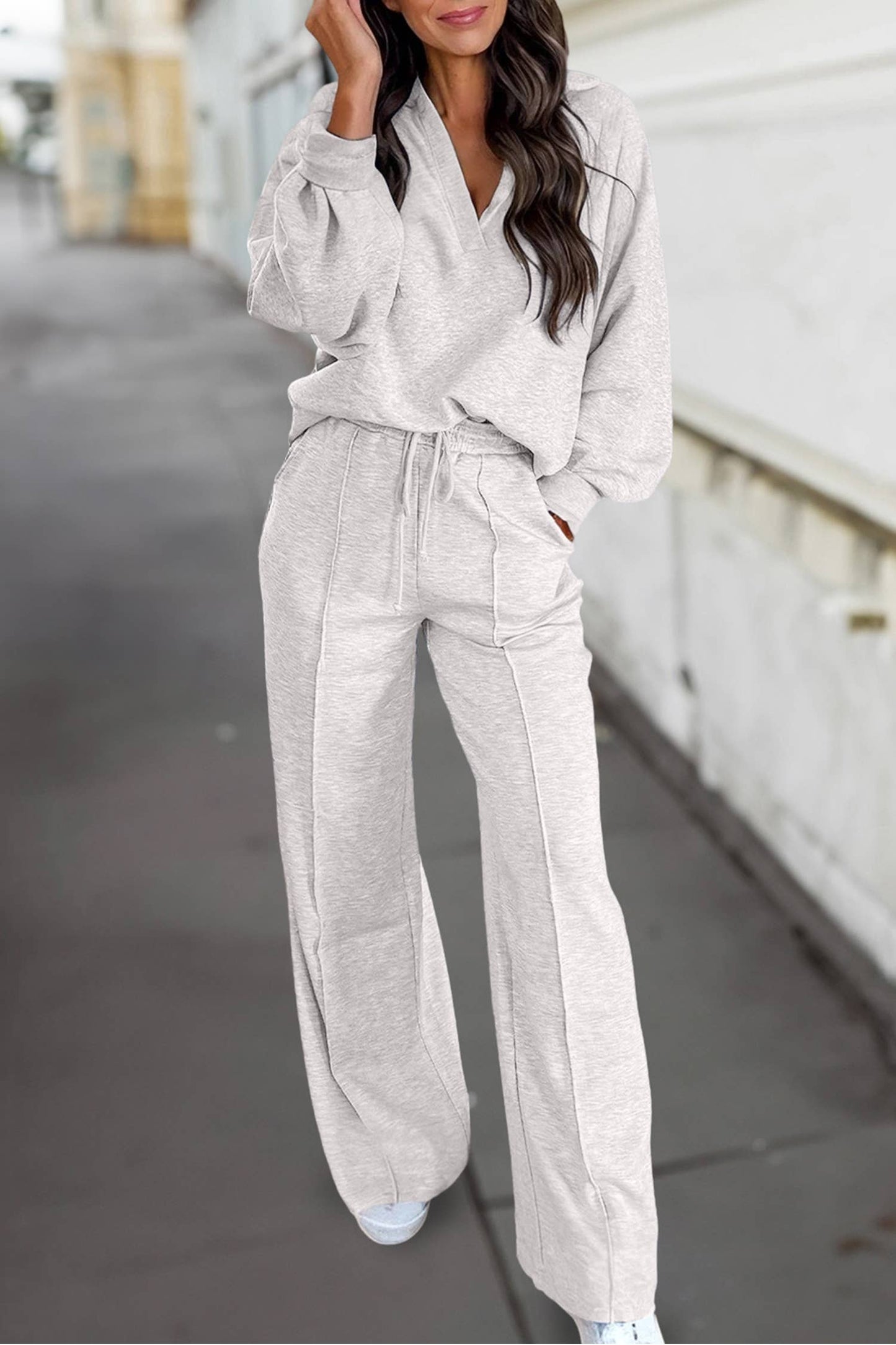 Collared Pullover and Drawstring Sweatpants 2Pcs Set | S-XL