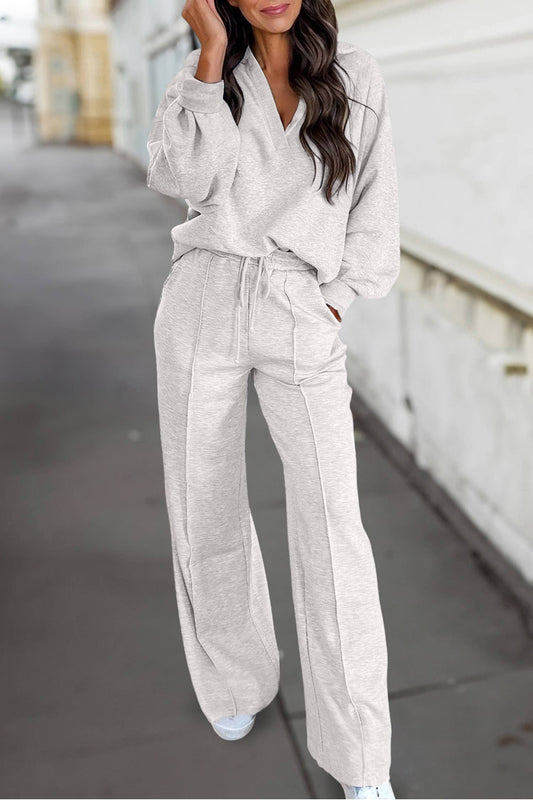 Collared Pullover and Drawstring Sweatpants 2Pcs Set | S-XL