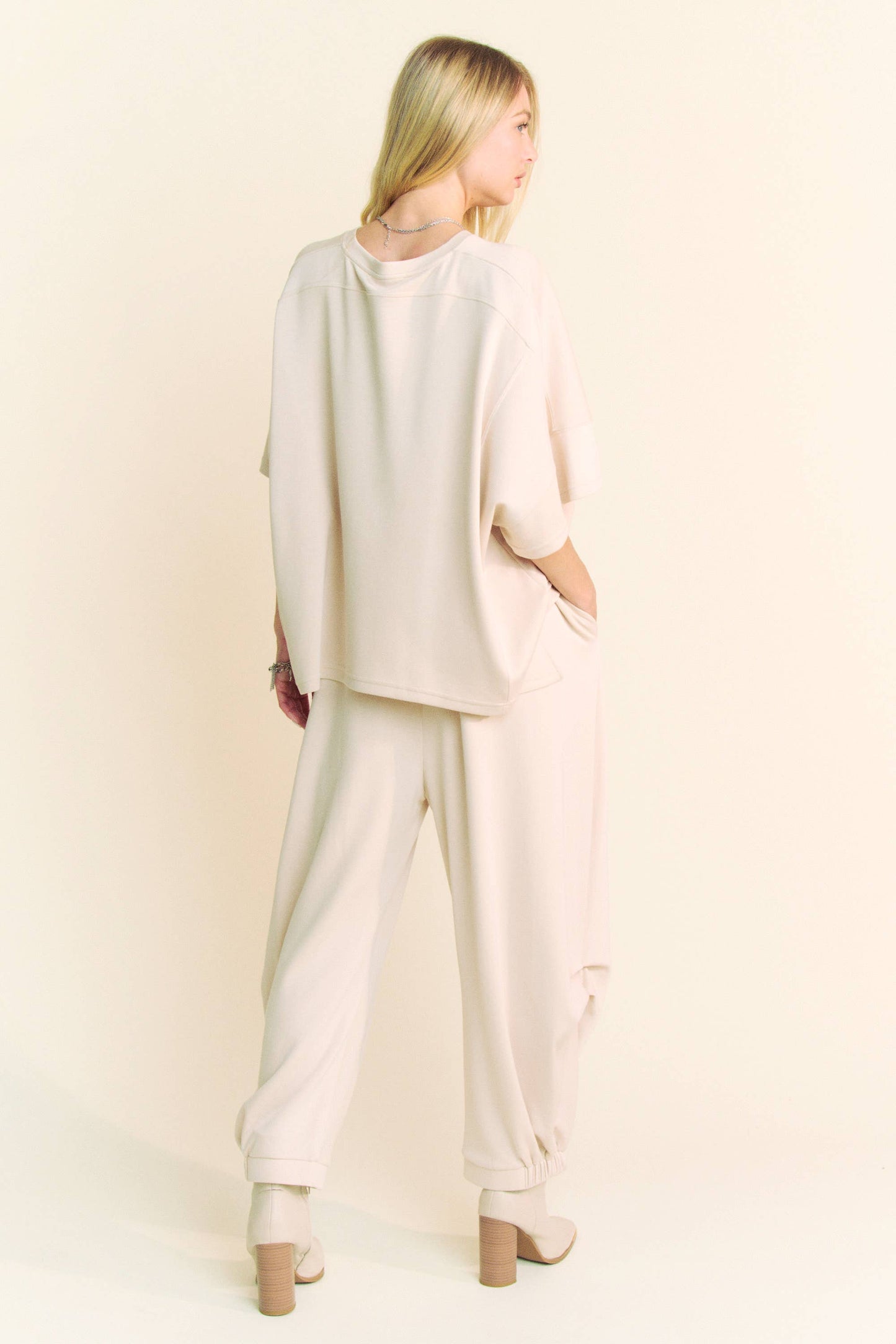 Black SOLID FLOWY TOP WITH ELASTIC WAIST BAND PANTS SET