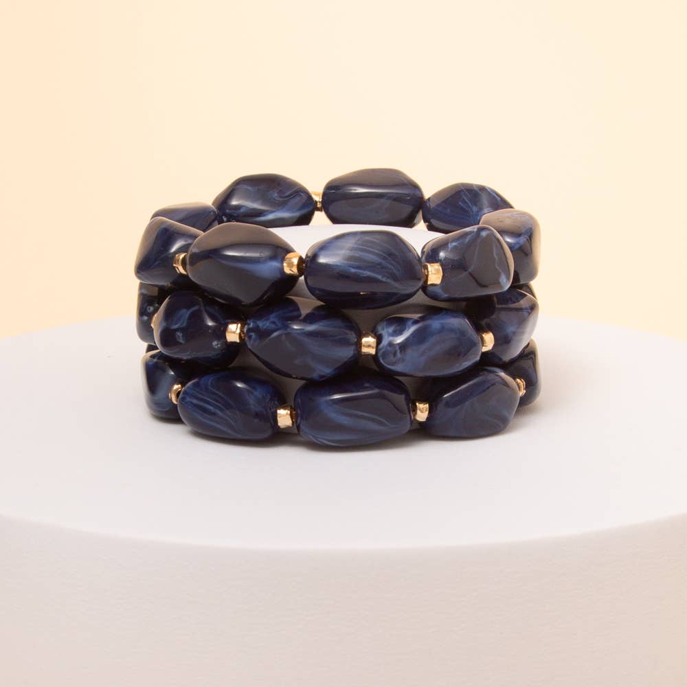 Marble Stone Beaded Stretch Bracelet Set
