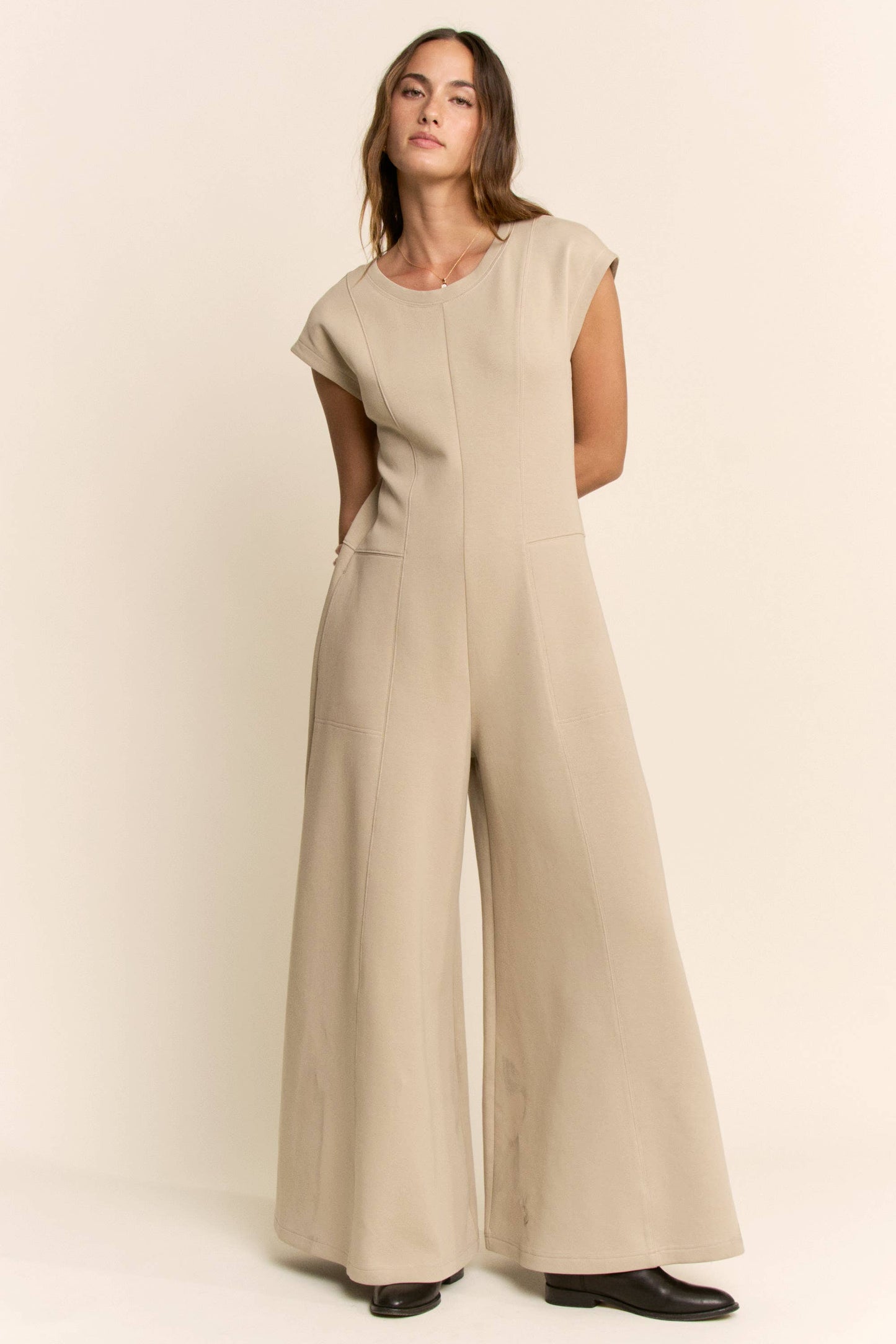 PLUS SOFT KNIT STITCHES WIDE LEG OPEN JUMPSUIT