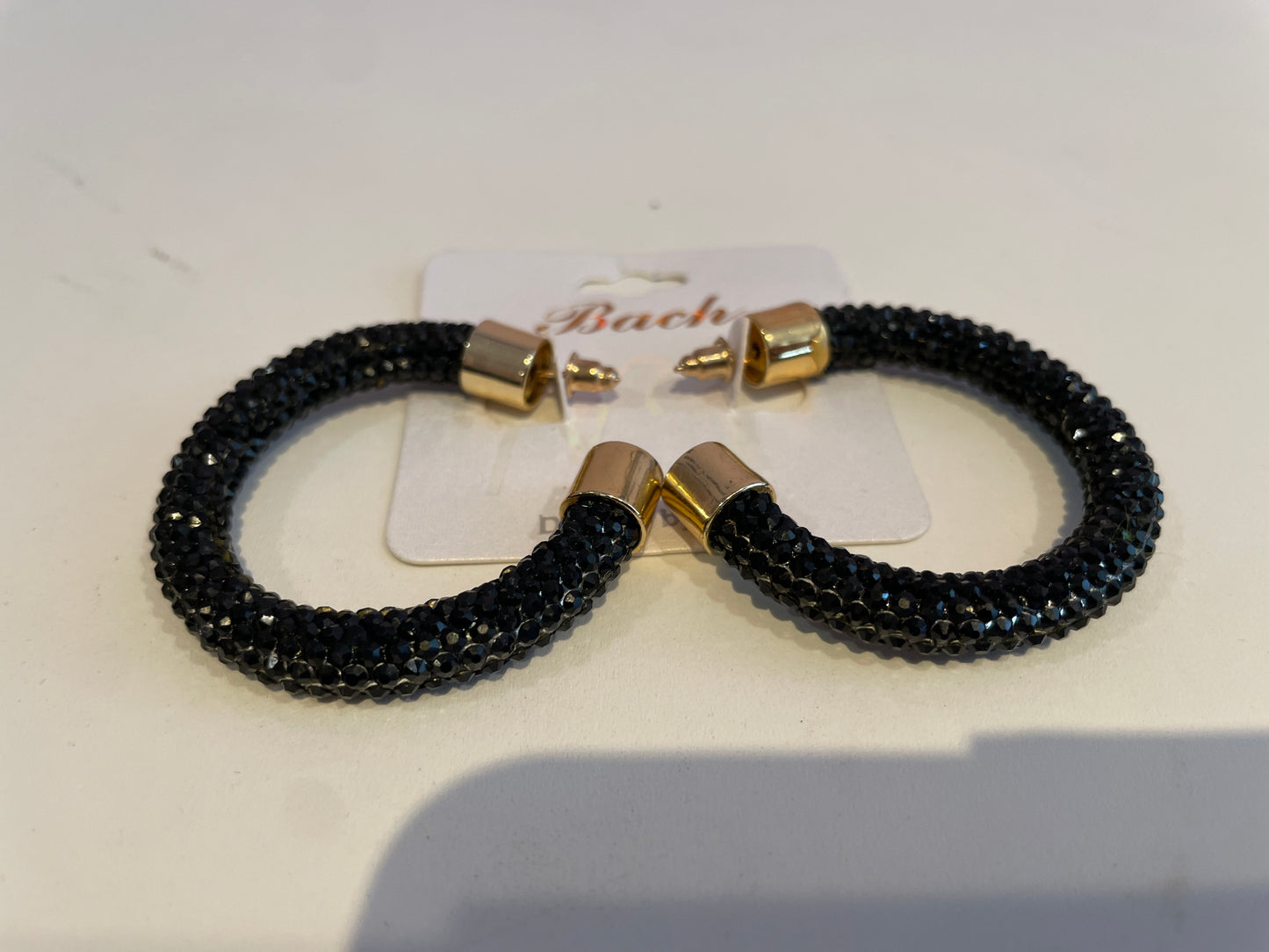 Black Bedazzled Hoop Earrings