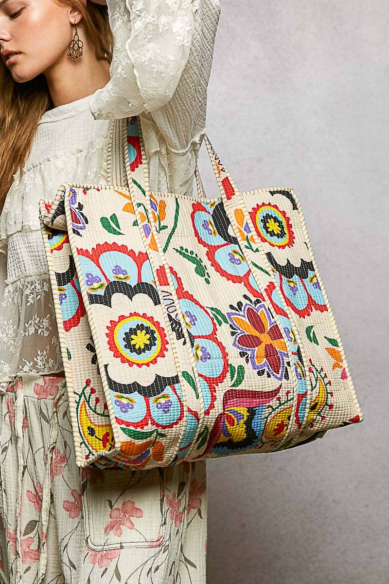 POL Printed Cream Tote Bag